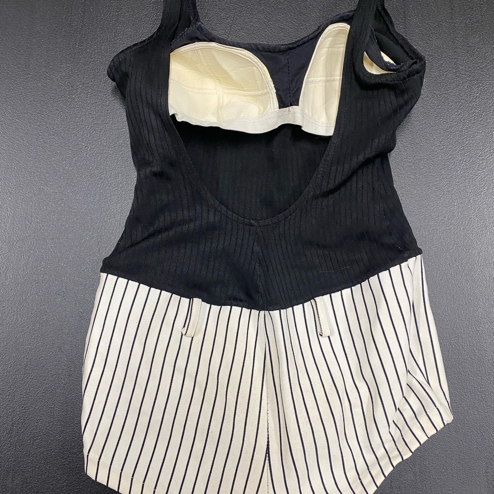 VINTAGE 30S ONE PIECE SWIMSUIT BLACK STRIPES GINGHAM ROCKABILLY PINUP RARE - Picture 4 of 10